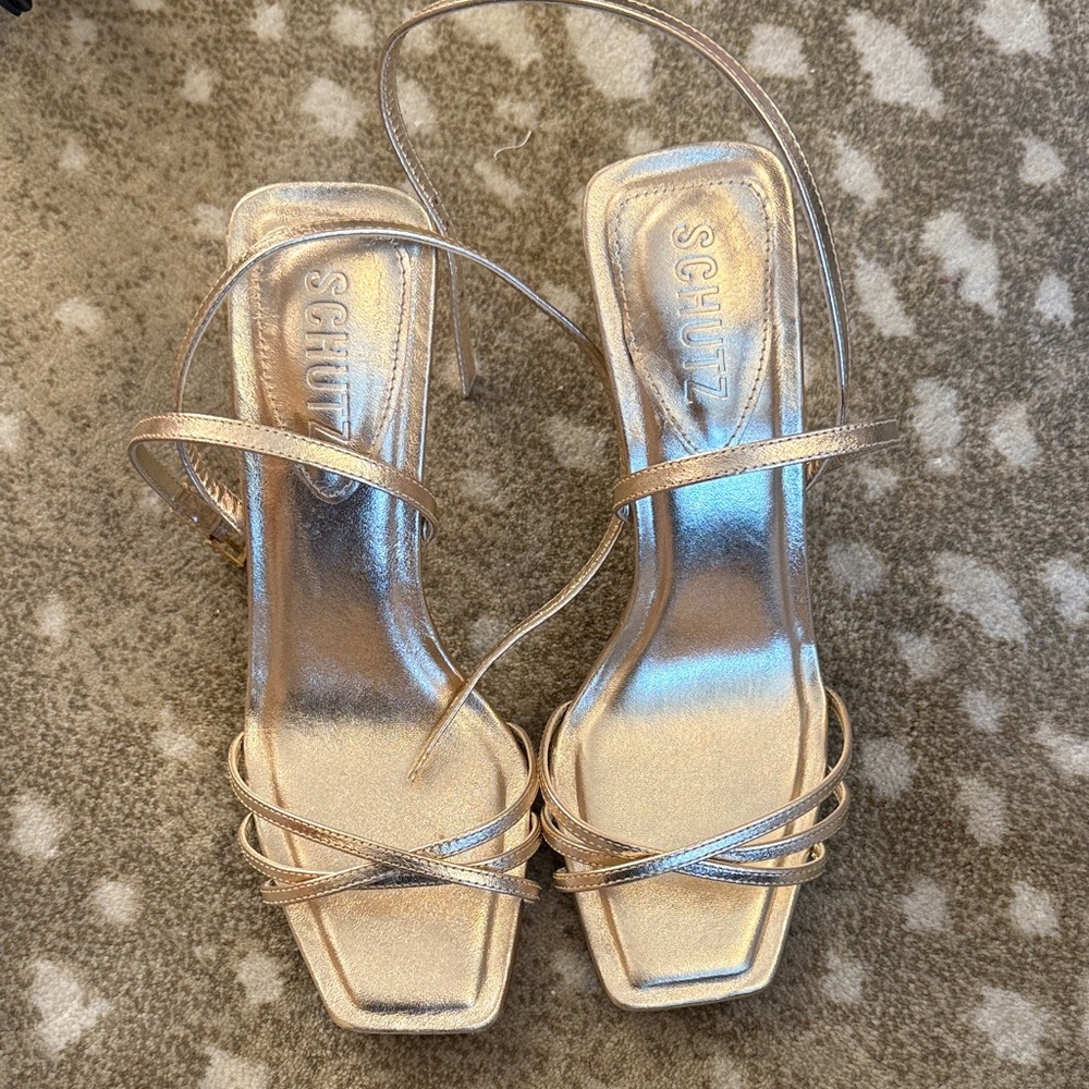 SCHUTZ Metallic Gold Strappy Heels